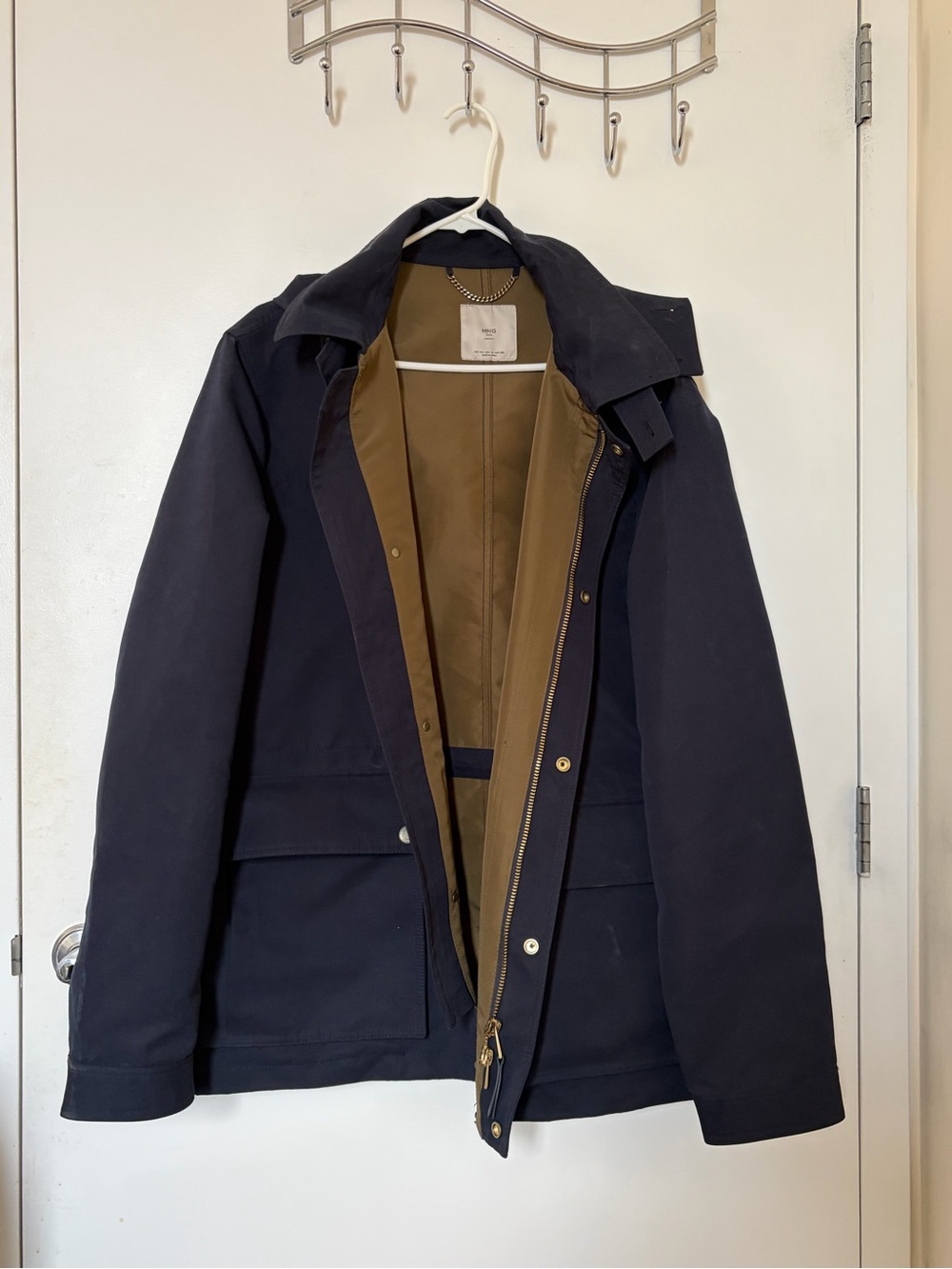 NWOT Mango MNG Man Navy Utility Field Jacket Gold Hardware. Size US XL